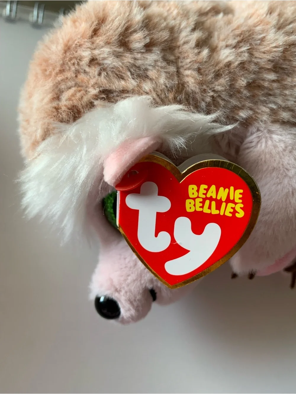 Ty Pink/White/Tan Plush Hedgehog with Green Glitter Eyes
